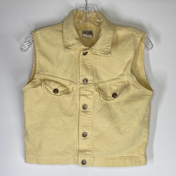 Vintage Steffano International Yellow Button Up Vest Size Medium - Picture 1 of 5